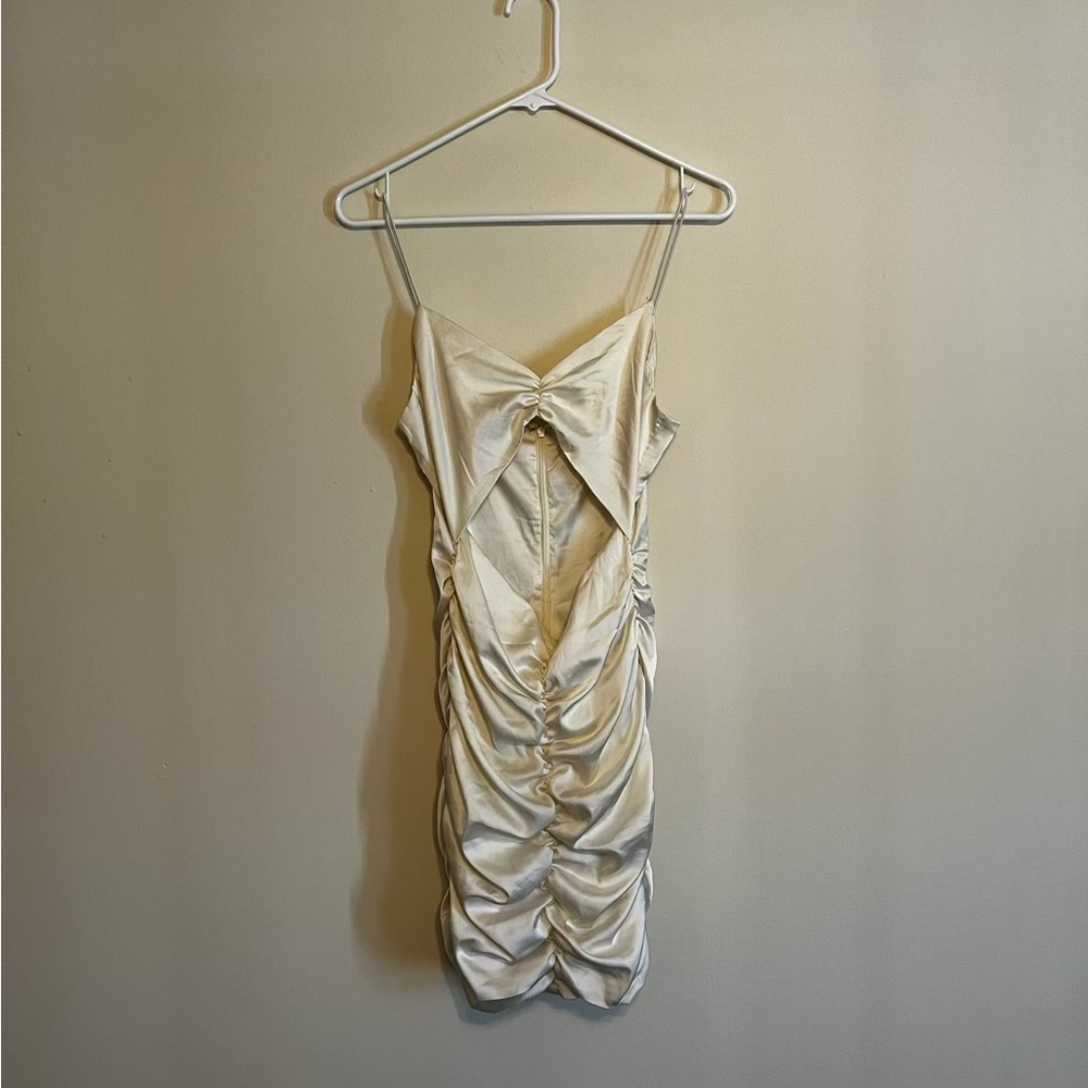 Oh Polly Cream Ruched Dress